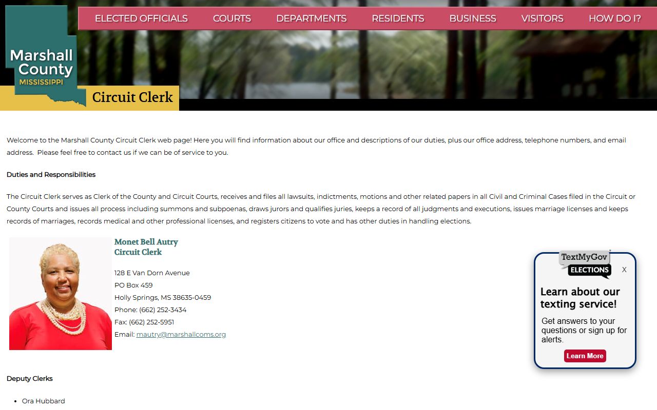 Marshall County Circuit Clerk page for criminal court records after arrest