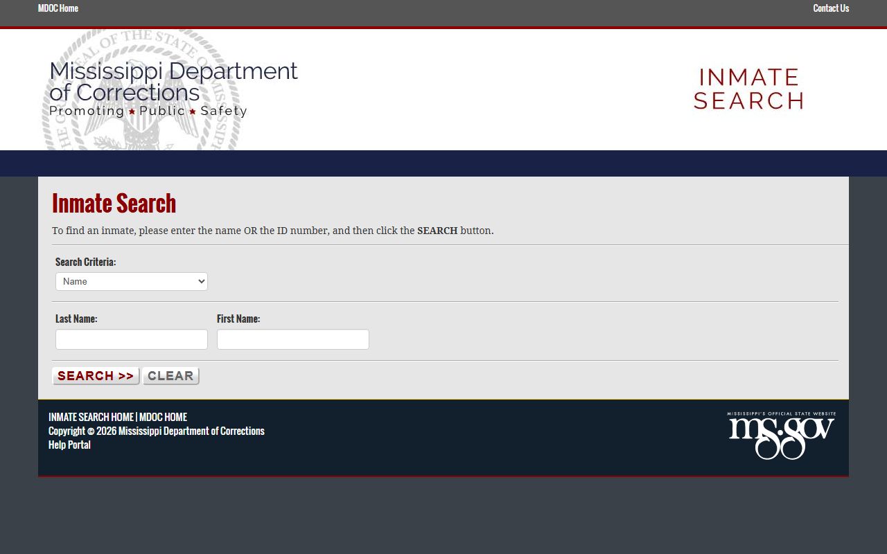 MDOC inmate search screen for Marshall County sentenced inmates